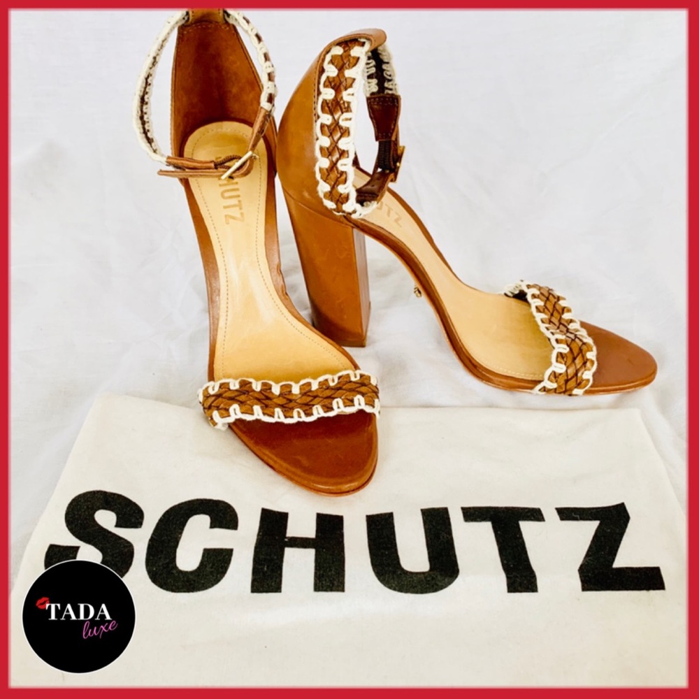 NEW. SCHUTZ Floriza Heels w Straps. Brn Leather